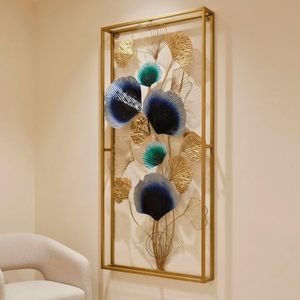 Handcrafted Gold Framed 3D Metal Floral <b>Wall</b> Art with Blue and Teal Flowers for Modern Home <b>Decor</b> - Product Image 2
