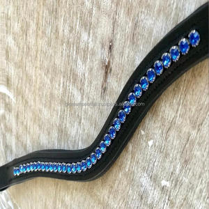 Bande de sourcils en cuir pour cheval, accessoire rembourré, souple, de qualité supérieure, canal vide, avec gamme bleu royal, fantaisie, chaîne en cristal, rembourrage ultra doux - Product Image 3