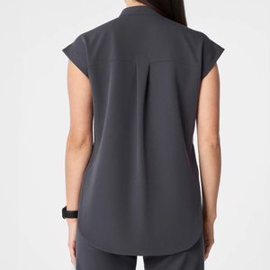 Blusa Médica para Mujer, Color Carbón, Cuello Mandarín, Manga Corta, Uniforme Sanitario, Ropa de Trabajo Cómoda para Enfermería, OEM ODM - Product Image 2