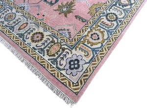 Traditional Hand Knotted Wool Oushak Area Rug Geometric Floral Persian Style Eco Friendly Pet Friendly Cushioned Pink Blue - Product Image 6