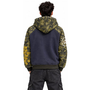 Sudadera con capucha y cremallera con estampado de camuflaje para hombre, estilo urbano, manga raglán, corte holgado, transpirable, de punto - Product Image 3