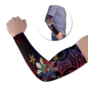 Manga de compresión de seda helada unisex con protección solar UPF50+ y diseño floral tribal, estampado por sublimación, para brazo completo - Product Image 1