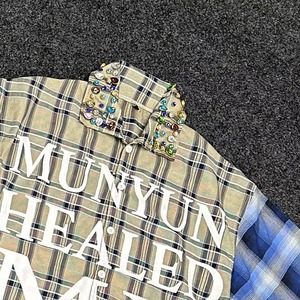 Chemise à manches longues à carreaux Munyun Healed Me pour homme, coupe classique, en coton tissé, avec bordure contrastée et imprimé, style décontracté - Product Image 4