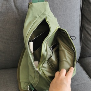 Canvas <b>Sling</b> <b>Bag</b> Green with Zipper Pockets and Mesh Side Pocket All Seasons Daily Use - Product Image 4