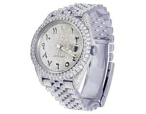 Montre de luxe BOJ R.O.L.E.X.08 pour homme, chiffres arabes, moissanite VVS, quartz blanc, acier, style hip-hop, 41 mm, mouvement japonais, fermoir caché - Product Image 1