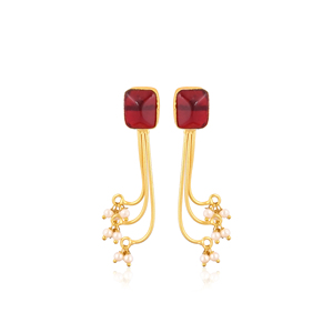 Stylish Garnet Hydro & Pearl Stone <b>Dangle</b> <b>Earrings</b> Handmade Brass Jewelry for Women - Product Image 1
