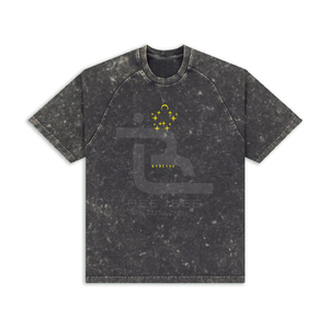 T-shirt en coton noir délavé à l'acide pour homme, manches raglan, col rond, design décontracté, motif logo sur le devant, coupe ample, tissu jersey 320g - Product Image 1