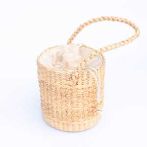 Bolso Cilíndrico de Paja Tejida con Cierre de Cordón, Lona Ecológica y Sostenible, Correa Única, Estilo Vintage Boho, para Cumpleaños, Uso Diario - Product Image 1