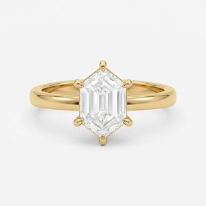 Bague de fiançailles solitaire en diamant taille émeraude en or jaune, style classique pour femme - Product Image 1