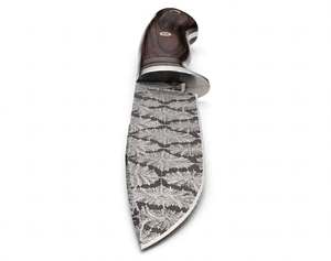 Cuchillo utilitario de hoja fija de acero de Damasco forjado a mano OEM personalizado con punta de gota y filo recto, mango de palisandro oscuro para bricolaje - Product Image 3