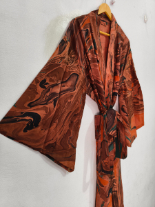 Luxury Silk Saree <b>Tie</b> Die Kimono Robe Bikini Cover Up Night Wear Long Robe, Handmade Indian <b>Vintage</b> Recycled Silk Sari Kimono, - Product Image 5