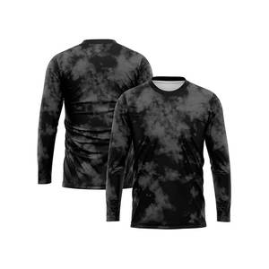 Camiseta de Manga Larga para Hombre, Cuello Redondo, Azul y Negro, Diseño Tie Dye, Tejido Transpirable, Satinado, Casual, Corte Ajustado, Largo Regular - Product Image 4