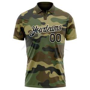 Polo de golf personnalisé camouflage noir-crème, respirant et anti-humidité, pour l'entraînement de golf et les tenues décontractées - Product Image 2