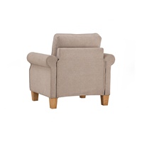 Canapé 1 place en tissu beige confortable IMPALA, fauteuil minimaliste avec cadre en bois massif, dossier rembourré, accoudoirs roulés, durable pour le salon