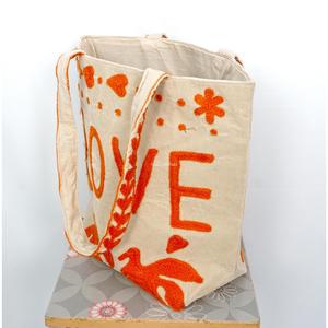 A2ZCraftBazar Denim Embroidery Tote <b>Bag</b> Love Letter Design Long Shoulder Handle <b>Extra</b> <b>Large</b> Beach 100% Cotton Open Top Daily Use - Product Image 4