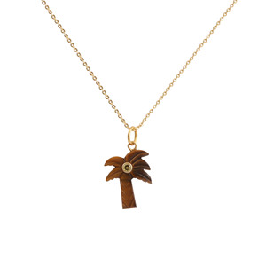 Tiger's Eye Carved Pendant <b>Necklace</b> Gold Plated Palm <b>Tree</b> Charm <b>Necklace</b> Handmade Carved Gemstone Jewelry for Women - Product Image 3