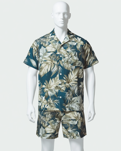 Camisa y Pantalones Cortos de Verano para Hombre, con Estampado Botánico Sublimado Personalizado, para la Playa - Product Image 1