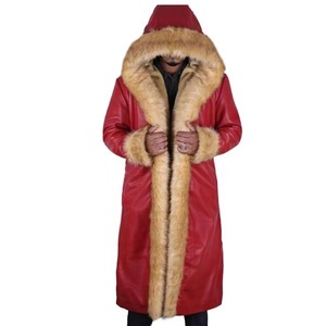 Men's Luxury <b>Santa</b> Leather Coat with Faux Fur Trim Handmade Christmas <b>Costume</b> Jacket - Product Image 1