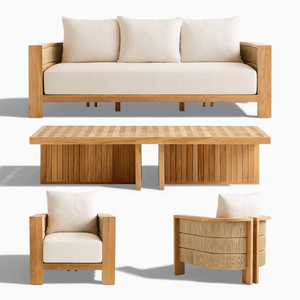 Fauteuil d'extérieur moderne avec coussin beige, en teck massif, design minimaliste, résistant aux intempéries, mobilier de jardin - Product Image 6
