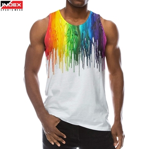INDEX Men's Dripping <b>Rainbow</b> Print Tank <b>Top</b> O-Neck Sleeveless Casual Breathable Gym Wear - Product Image 1