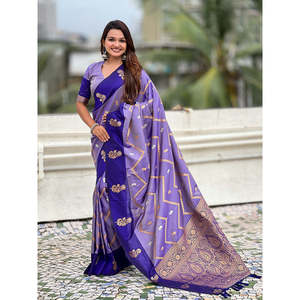 Sari de Seda Suave Violeta Elite Weaves, Diseño Dusty Concept, Tejido Zig Zag Zari, 650g, para Bodas - Product Image 6