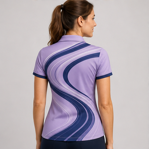 Polo pour femme personnalisé bleu foncé lavande, coupe fluide, séchage rapide, respirant, manches courtes, uniforme d'équipe de golf WPS-0858 - Product Image 4