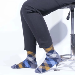 Crew <b>Socks</b> Argyle Pattern Blue Brown Navy Knitted Breathable Casual for Adults - Product Image 3