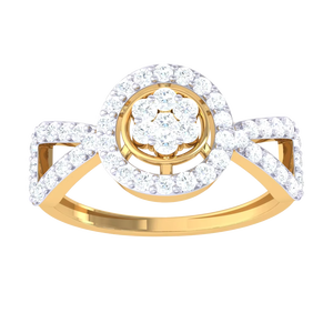 Anillo de Compromiso Personalizado con Diamantes en Racimo Floral Dorado y Halo de Flores, Joyería para Mujer - Product Image 2