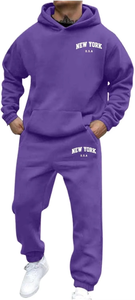 Conjunto Deportivo con Capucha para Hombre, Azul, Nueva York, EE. UU., Sudadera y Pantalones Largos de Algodón, Ropa Casual de Otoño - Product Image 4