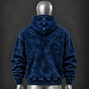 Sudadera con Capucha Azul para Hombre, Lavado Ácido, con Gráfico de Araña Personalizado, de Forro Polar, Estilo Oversize, Moda Urbana Casual, Venta al por Mayor OEM - Product Image 2
