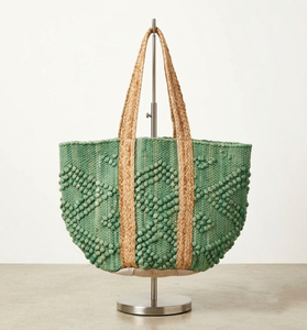<b>Beaded</b> Geometric Eco-Friendly Jute Tote Bag Women Casual Shoulder Strap Bohemian Beach Open Top Two Handles - Product Image 1