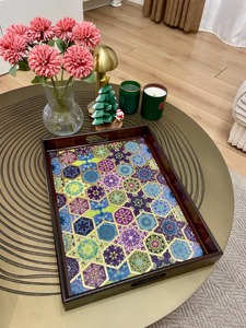 Bandeja de madera impresa decorativa para mesa de centro, organizador para sala de estar, plato de servicio al por mayor - Product Image 6