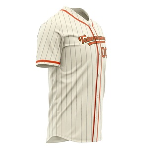Custom Baseball Jersey Men's Cream Orange Trim Button <b>Up</b> Team Name Number 00 Sublimated Polyester Apparel - Product Image 2