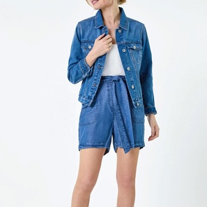 Women's Denim Jacket Light Wash Stonewashed Casual <b>Button</b> Front Regular Fit Solid Color Cotton Fabric Summer Style - Product Image 1