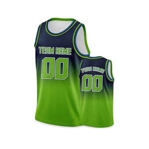 Custom Basketball Jersey Unisex Sleeveless Gradient Green Navy Sublimated Print Breathable Mesh 100% Polyester <b>Athletic</b> Fit - Product Image 1