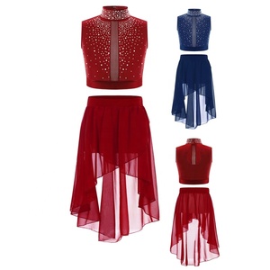 Tenue de danse pour filles de 6 à 16 ans, haut court avec jupe en mousseline de soie, louange lyrique, danse moderne, vêtements de danse latine - Product Image 5