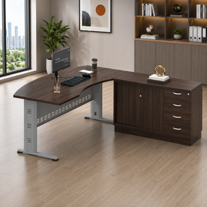 Bureau de direction moderne en forme de L avec armoire de rangement, mobilier de bureau en mélamine stratifiée pour usage domestique, commercial et professionnel AY Office - Product Image 1