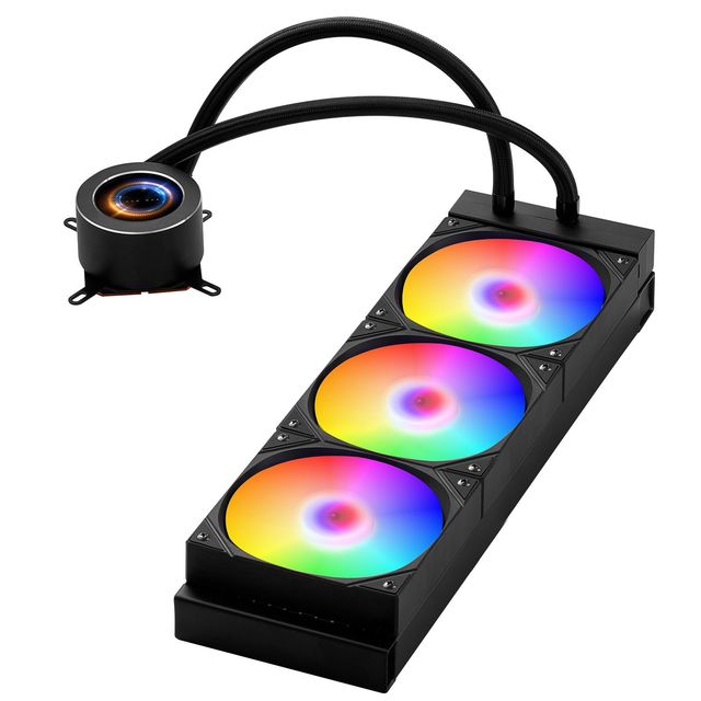 "AIO CPU Liquid Cooler with 3 X 120mm PWN Fans & Pump Customizable Black 2.1FT LCD Display 4Pin PWM Power Interface"