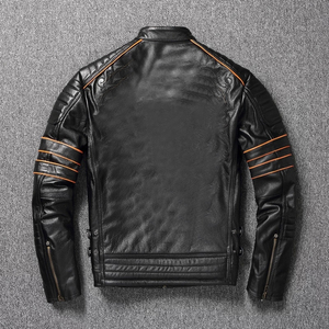 Veste de motard en cuir de vache véritable, coupe ajustée, avec logo personnalisé - Product Image 2
