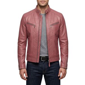 High Quality Breathable Leather <b>Jacket</b> <b>Light</b> Tan Brown Vertical Left Chest Zip Pocket Stand Collar Leather <b>Jackets</b> - Product Image 5