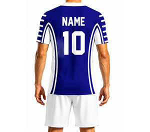 Ensemble de maillot de football personnalisable pour homme, bleu et blanc, manches courtes, impression sublimée, polyester à séchage rapide 180g, toutes saisons, coupe adulte - Product Image 5