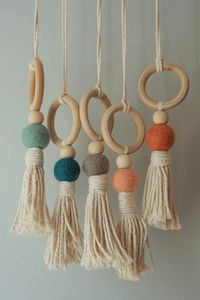 Décoration murale artisanale en bois avec pompon de perles, ornement suspendu bohème en perles, style nordique, pour chambre et salon - Product Image 2