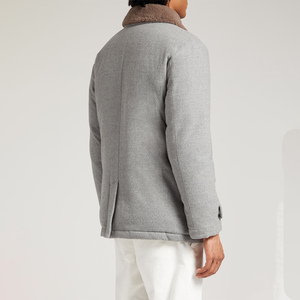 Veste parka en laine pour homme avec col en fourrure, coupe classique, simple boutonnage, manteau d'hiver chaud gris - Product Image 4