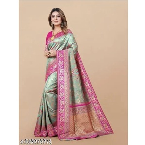 Elegante Saree de Seda Banarasi con Patrón de Brocado Floral para Novias en Bodas y Fiestas de Compromiso Disponible a un Precio Competitivo - Product Image 3