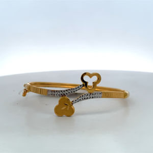 Brazalete de Oro Amarillo de 22K con Sello BIS para Mujer - Brazalete Hecho a Mano con Corazón y Trébol en Dos Tonos - Product Image 6