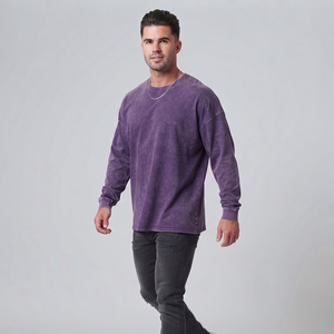 Camiseta de manga larga holgada para hombre, estilo vintage, lavado a la piedra, de algodón grueso, cuello redondo, informal, estilo urbano - Product Image 6