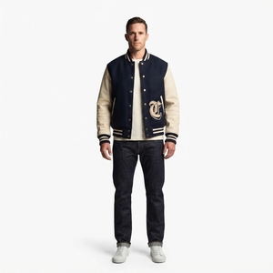 Men's Regular-Length Varsity <b>Jacket</b> 24oz Melton Wool Body Genuine Cowhide Leather Sleeves <b>Waterproof</b> Letterman Style Outerwear - Product Image 1