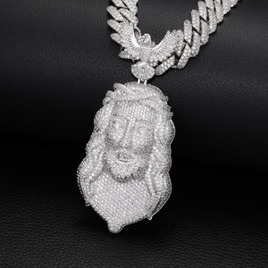Christ Face Pendant 925 Silver Gold Plated Moissanite Inlay Hiphop Men's Religious Charm Everyday Wear Pendant Christian Jewelry - Product Image 4