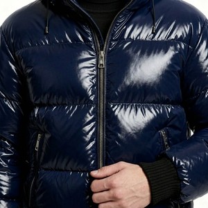 Veste matelassée à capuche brillante personnalisée, manteau bouffant luxueux, coupe-vent, isolé, vêtement d'extérieur d'hiver, veste zippée pour homme - Product Image 3