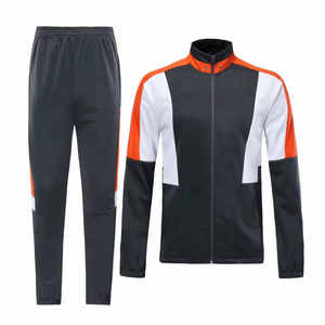 Conjunto Deportivo para Hombre en Negro, Naranja y Blanco con Bloques de Color, Sudadera con Cremallera de Manga Larga y Pantalones, Ropa de Otoño de Secado Rápido - Product Image 1
